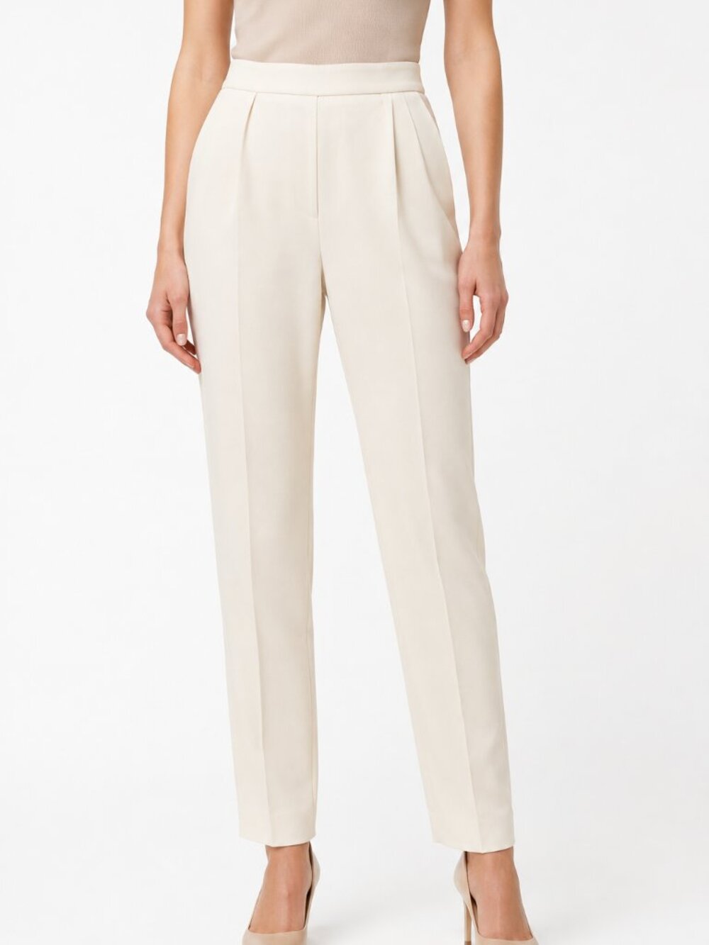 Max Mara Ivory Pleated Tapered Dress Pants IT 46